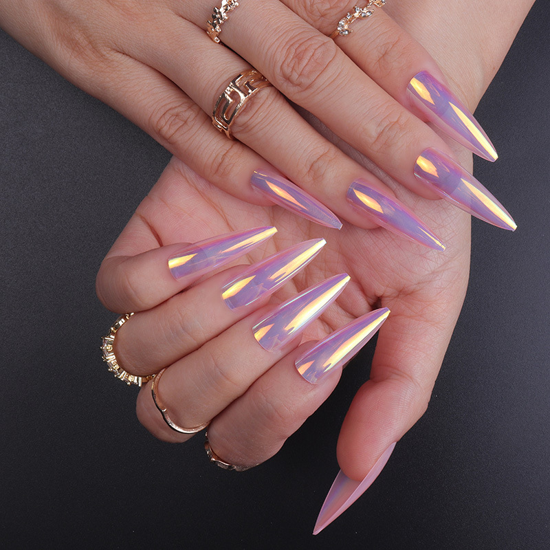 Pink Aurora Stiletto Nails