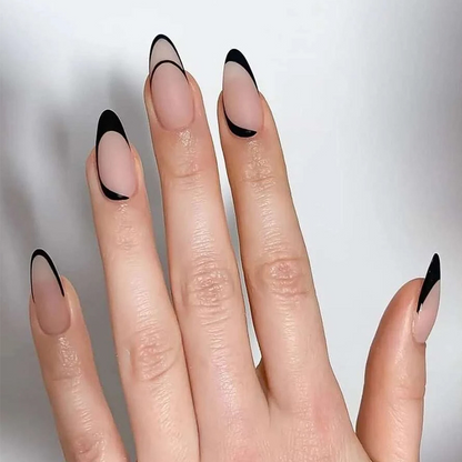 Minimalist Matt Black Lines Almond Nail