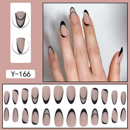 Minimalist Matt Black Lines Almond Nail