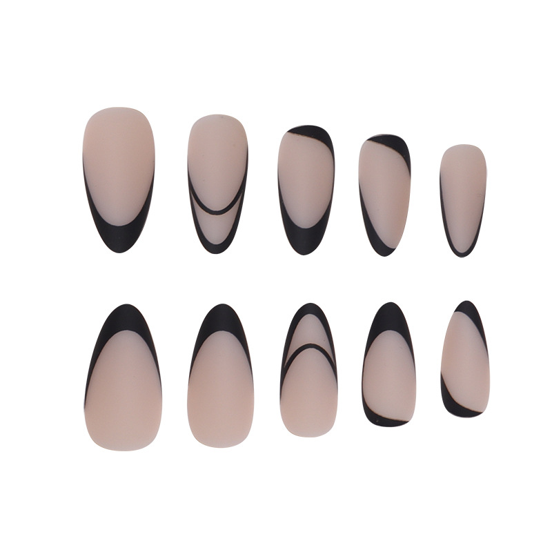 Minimalist Matt Black Lines Almond Nail