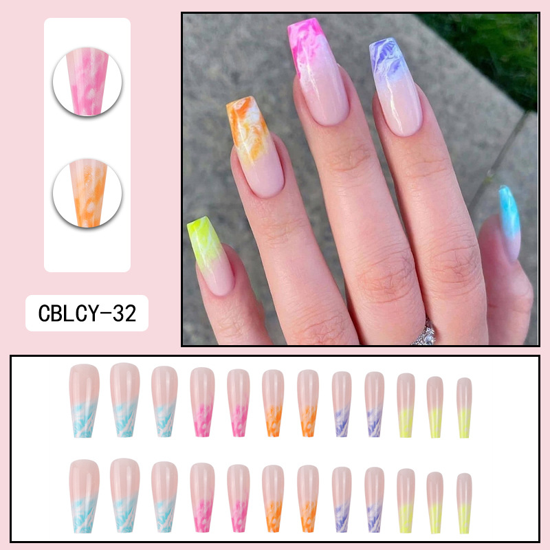 Rainbow Ombre Long Coffin Nails