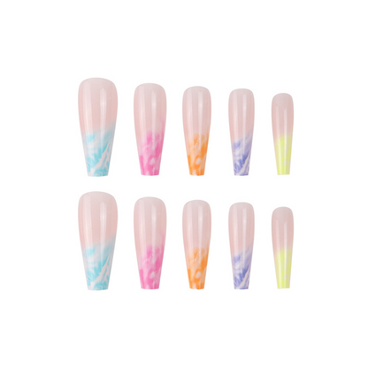 Rainbow Ombre Long Coffin Nails