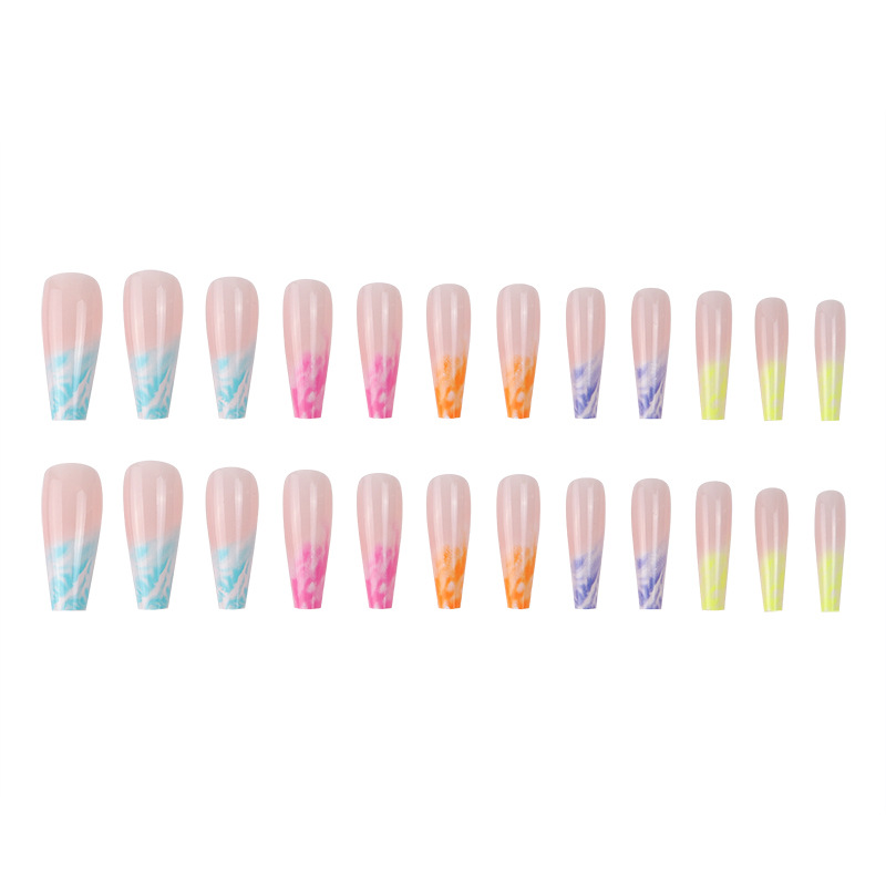 Rainbow Ombre Long Coffin Nails