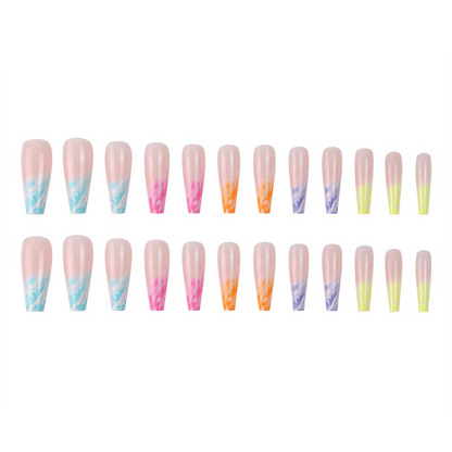 Rainbow Ombre Long Coffin Nails