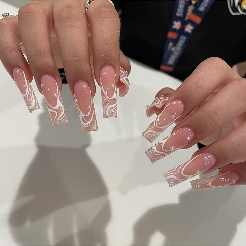 Waves Pearl Pink Long Nails