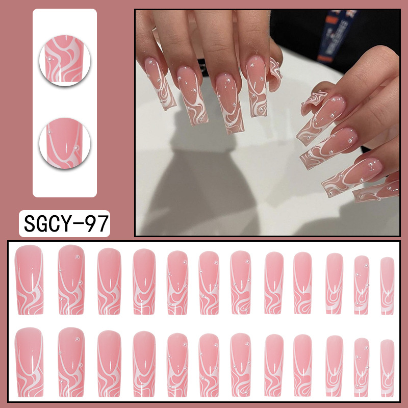 Waves Pearl Pink Long Nails