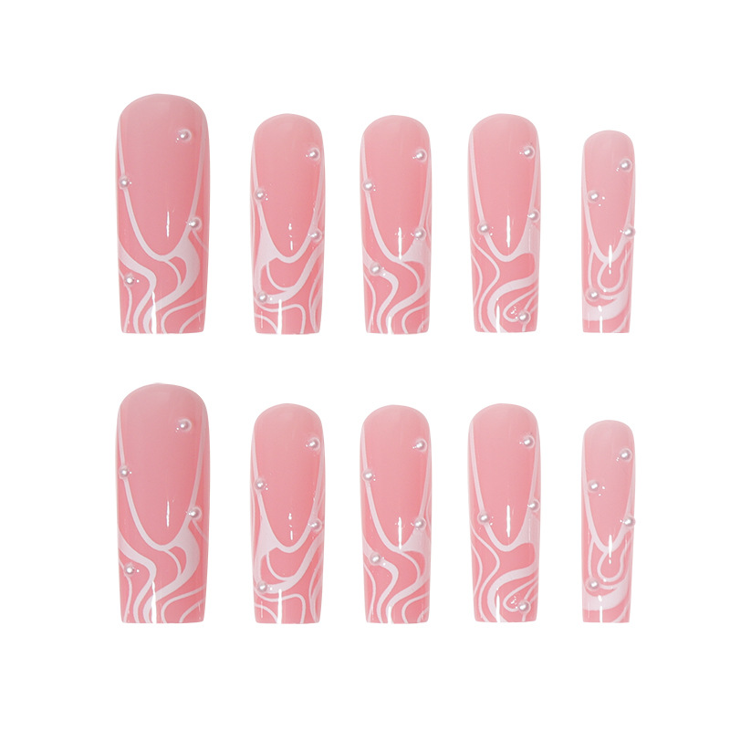 Waves Pearl Pink Long Nails