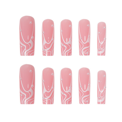 Waves Pearl Pink Long Nails