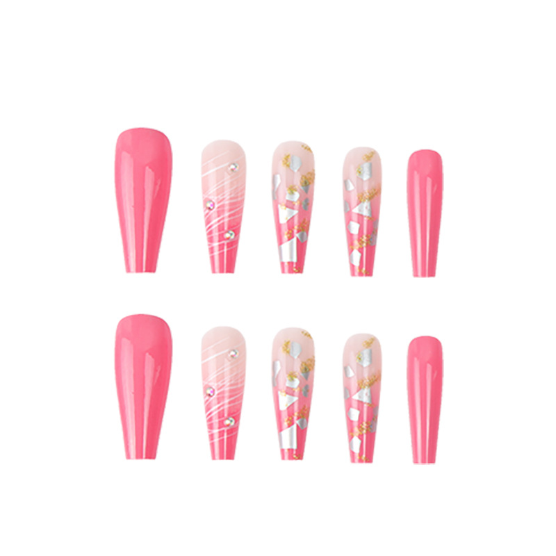 Seashell Rhinestones Glitter Pink Long Coffin Nails