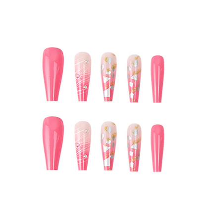 Seashell Rhinestones Glitter Pink Long Coffin Nails