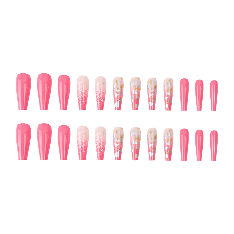 Seashell Rhinestones Glitter Pink Long Coffin Nails