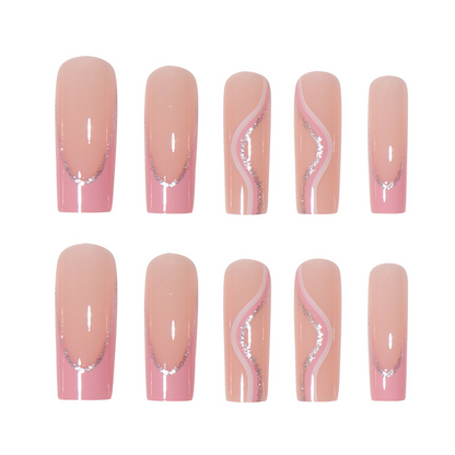 Glitter French Tip Pink Long Nails