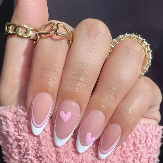 Pink Love French Oval Nails Medium