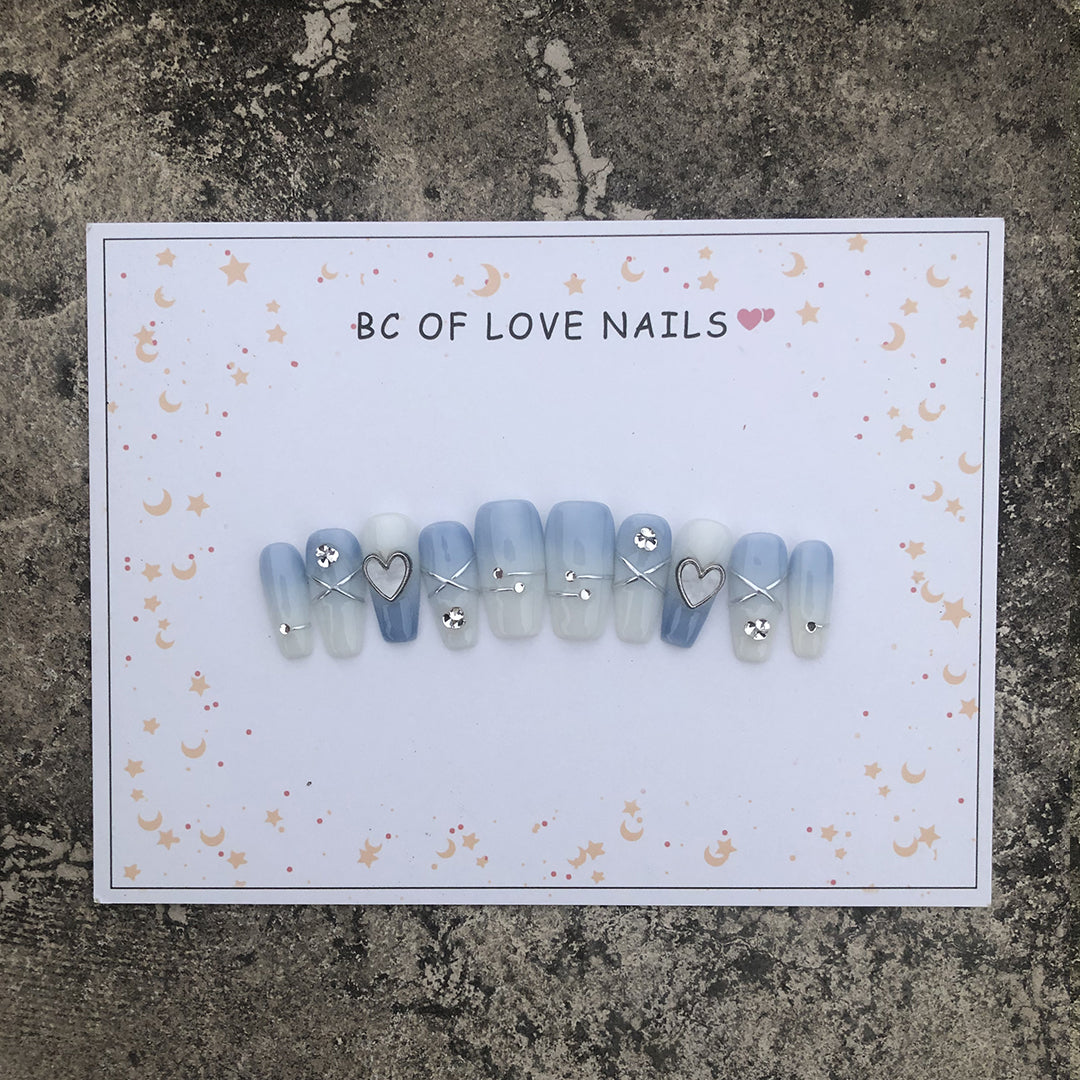 #BL69 Handmade Press On Nails Ocean