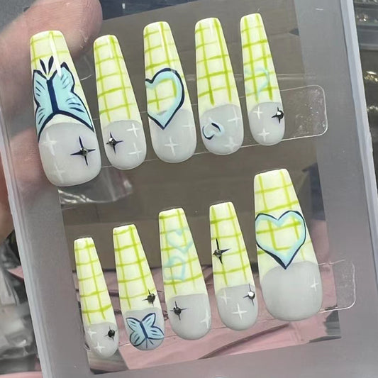 #BL96 Handmade Press On Nails Long Nails Butterfly